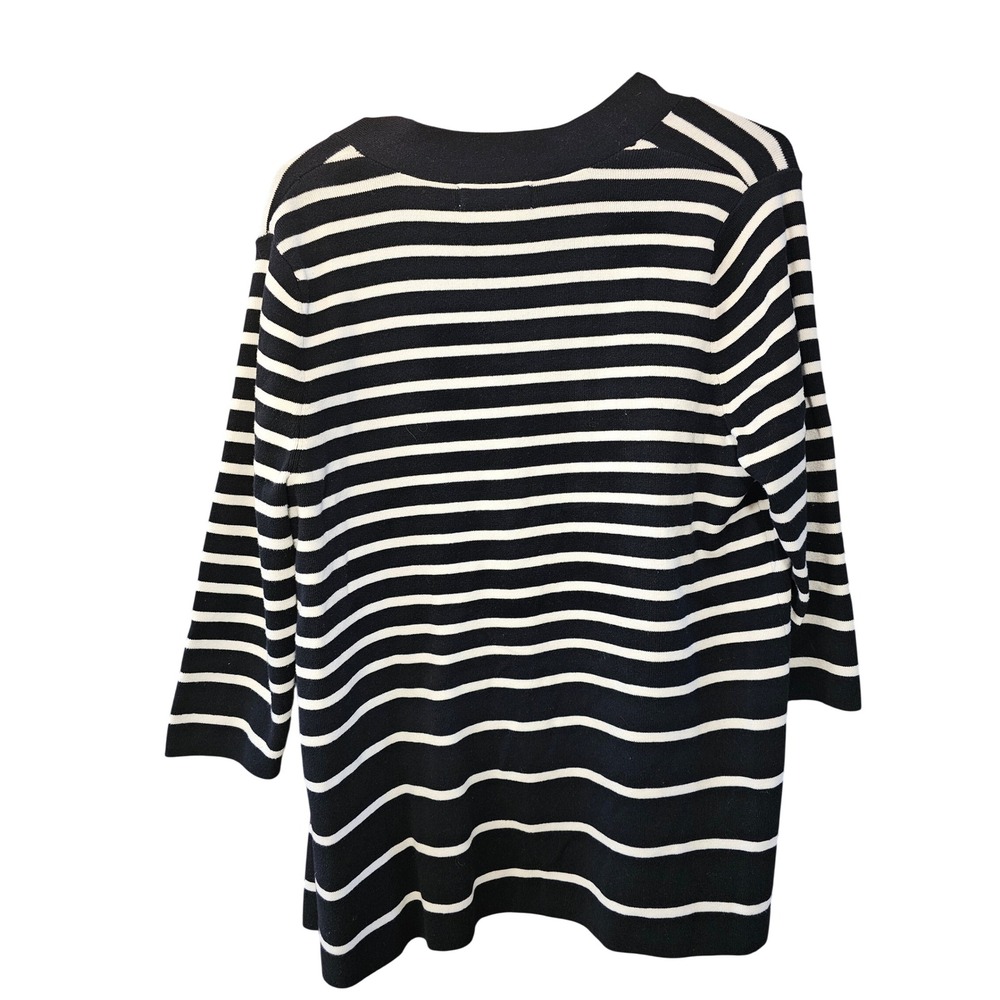 Nouveaux Womens XL Navy Blue White Striped Open Front Cardigan Sweater 3/4 Sl - Picture 3 of 3